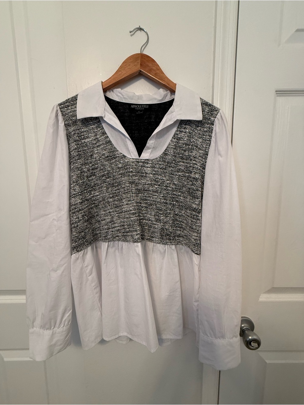 Absolutely Famous White Shirt with Gray Knit Overlay